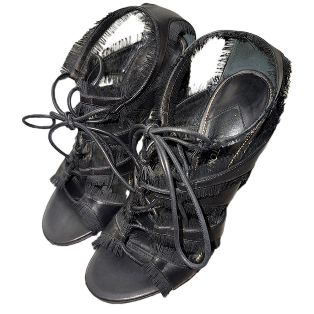 Tom Ford Eyelash-Fringed Lace-Up Sandal, 10